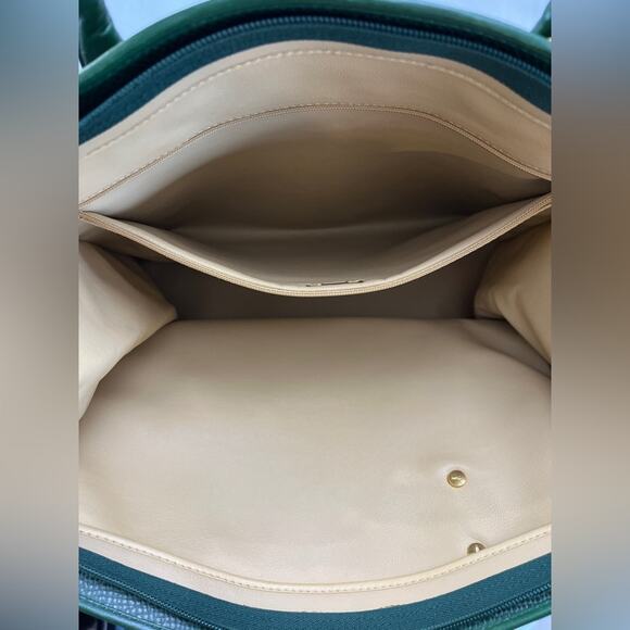 Vintage Christian Dior Green Leather Satchel Bag Gold CD Logo Made In France - Picture 12 of 15